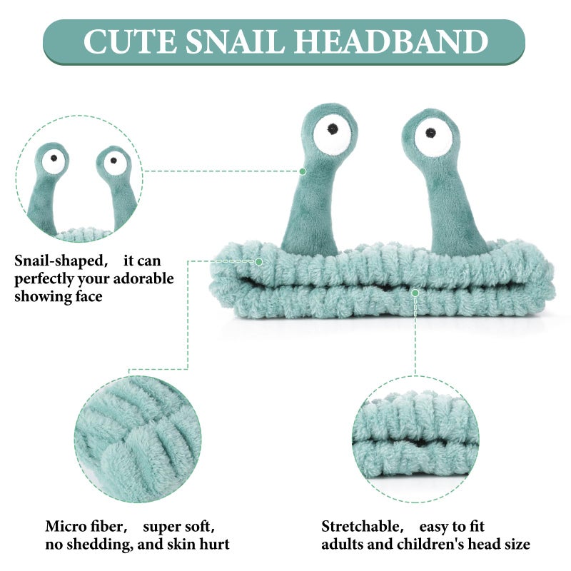 Molain 10PCS Headband for Washing Face, Cartoon Cute Flannel Skincare Headbands, Palm and Snail Spa Headband, Elastic Hair Bands Creative Hair Accessories - Image 3